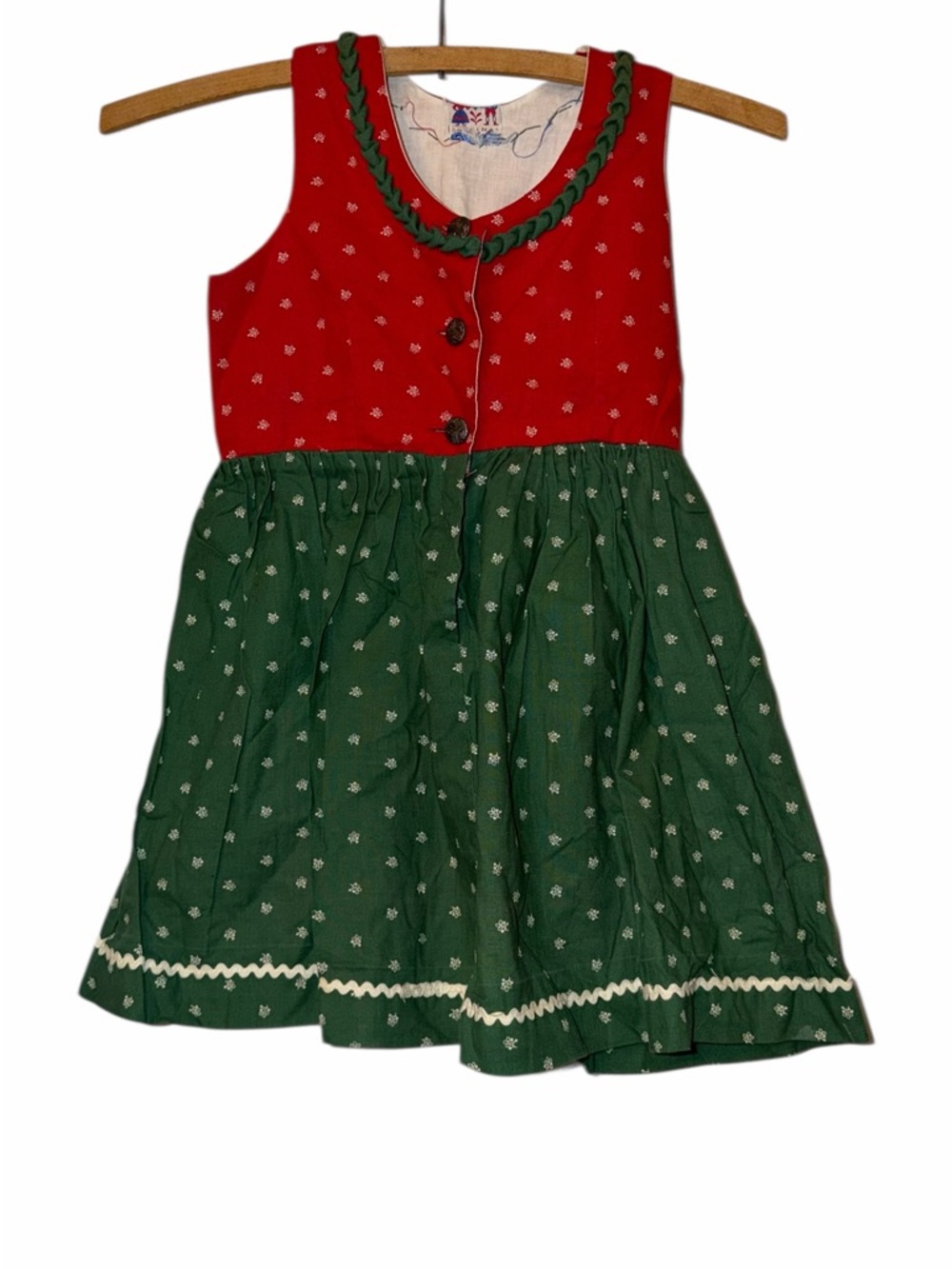 VTG Isola Austria Dirndl Dress Girls Red & Green Sleeveless Holiday * read size*